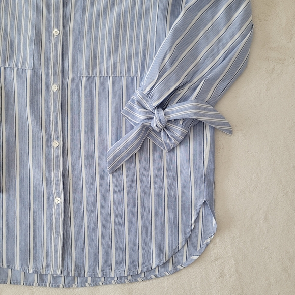 Essentiel Antwerp Blue Striped Button Down Shirt Bow Sleeves Size 38 (US 6) - Picture 2 of 8